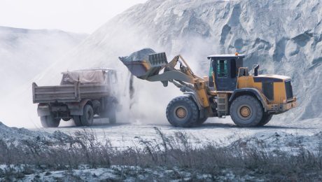 Loader operating in heavy dust